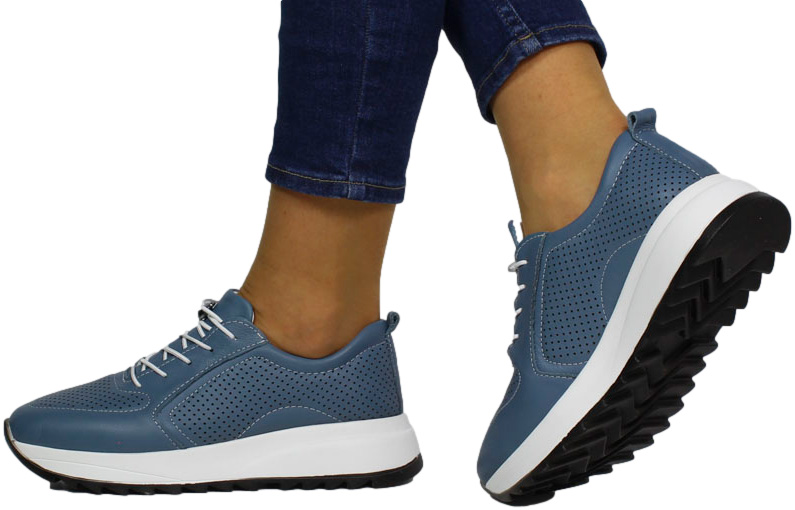 Sneakersy modne Vacarro 1690 Navy Blue Denim Skóra Naturalna