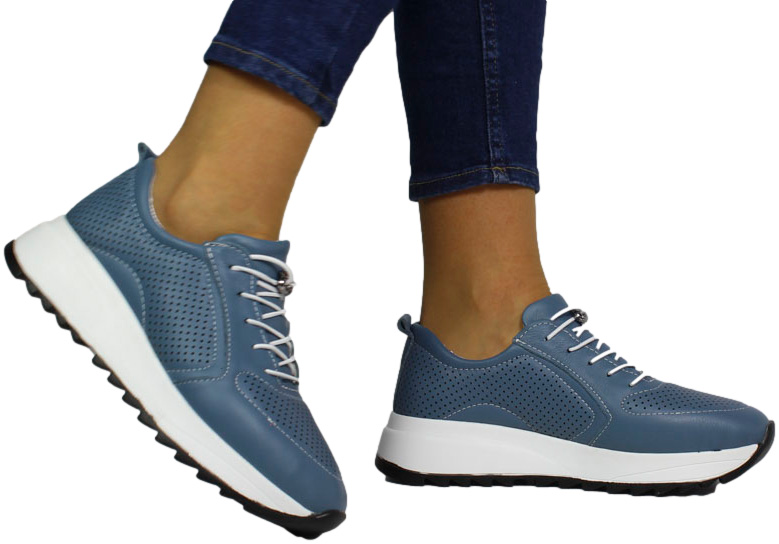 Sneakersy modne Vacarro 1690 Navy Blue Denim Skóra Naturalna