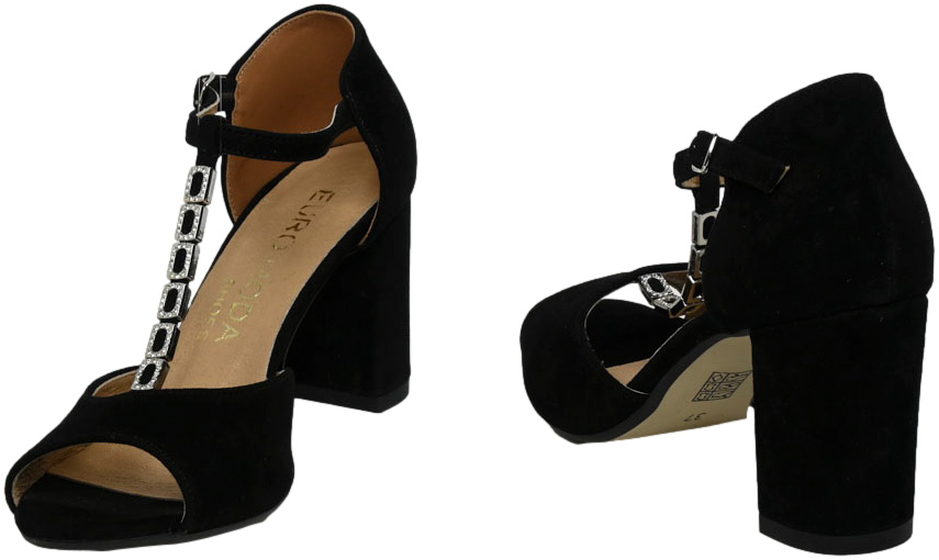 Sandały eleganckie Euromoda Shoes DIPR 174 Czarne Skóra Naturalna