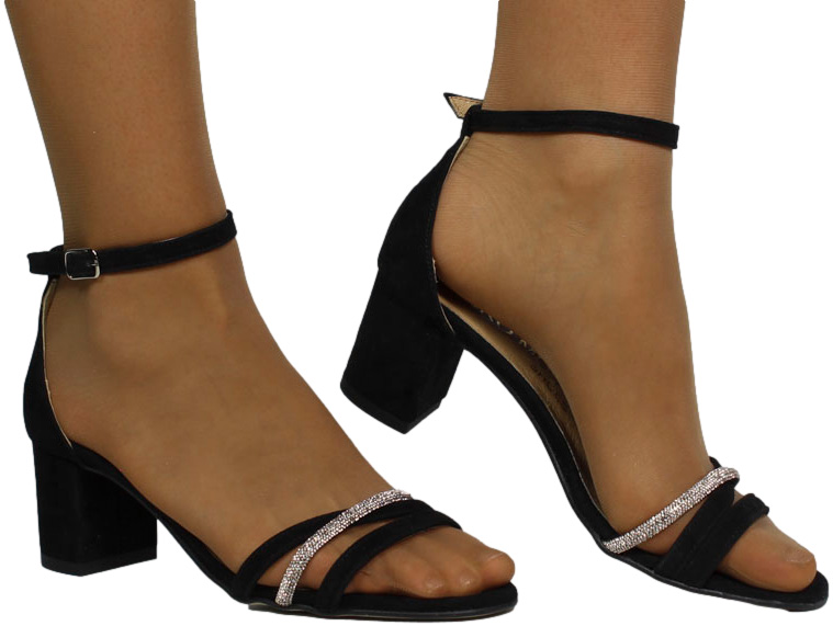 Sandały eleganckie Euromoda Shoes DIPR N170 Czarne Skóra Naturalna