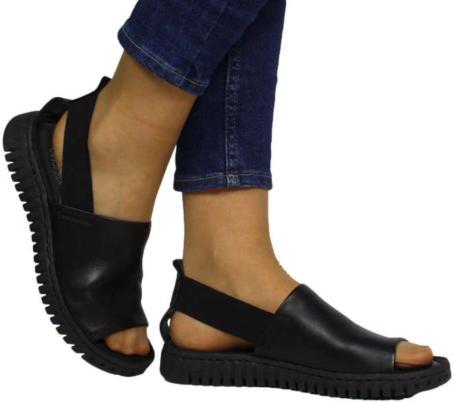 Sandały Venezia 4154302 Savana Nero Czarne Skórzane TN