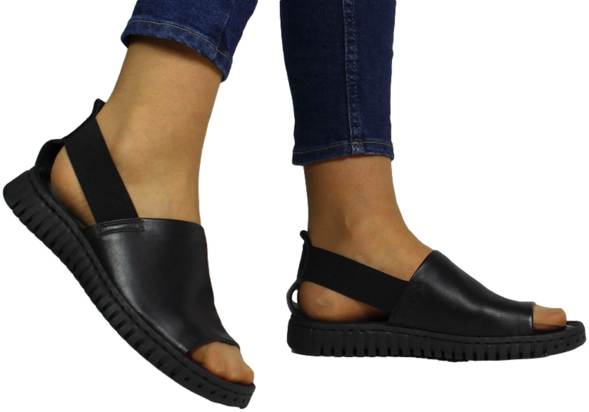 Sandały Venezia 4154302 Savana Nero Czarne Skórzane TN