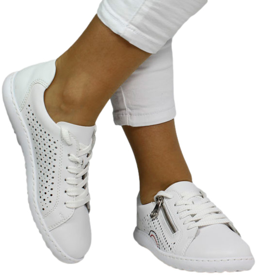 Sneakersy Stylowe Rieker 52824-80 Białe Skóra Naturalna