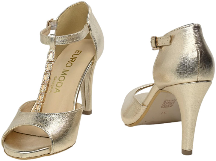 Sandały Eleganckie Euromoda Shoes DIPR 296 Złoty Skóra Naturalna