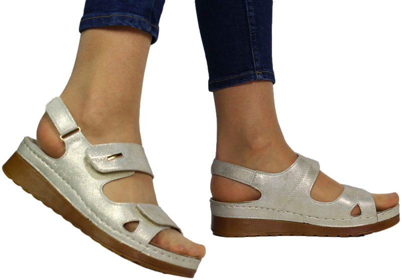 Sandały Komfortowe Skotnicki S-3-0533 Gold Zlote