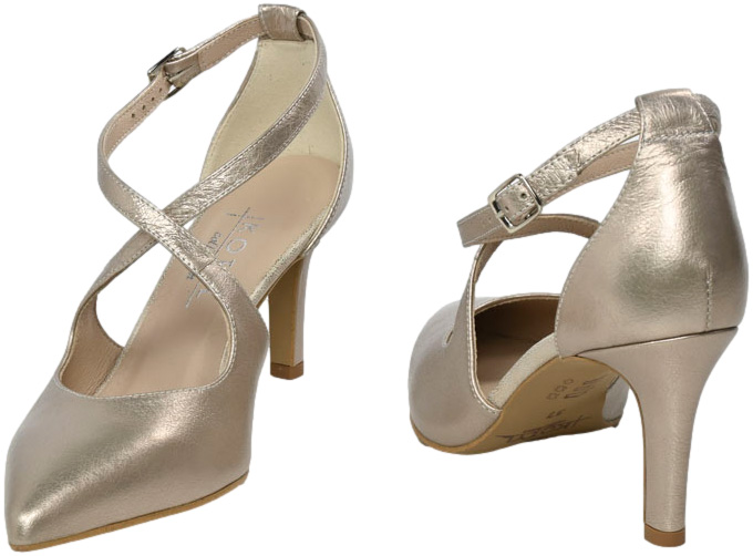 Szpilki Eleganckie Kotyl 3703 Złoty Vera Skóra Naturalna