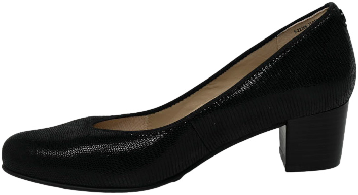Czółenka Eleganckie Caprice 9-22308-43 Black Reptile Skóra Naturalna  Tęgość H