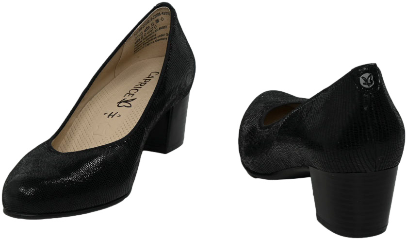 Czółenka Eleganckie Caprice 9-22308-43 Black Reptile Skóra Naturalna  Tęgość H