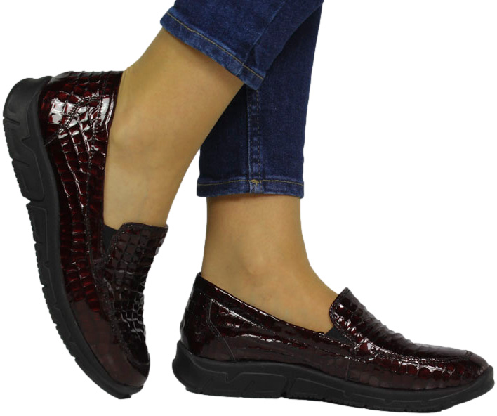 Półbuty Stylowe Caprice 9-24651-43 Bordo Croco Skóra Naturalna