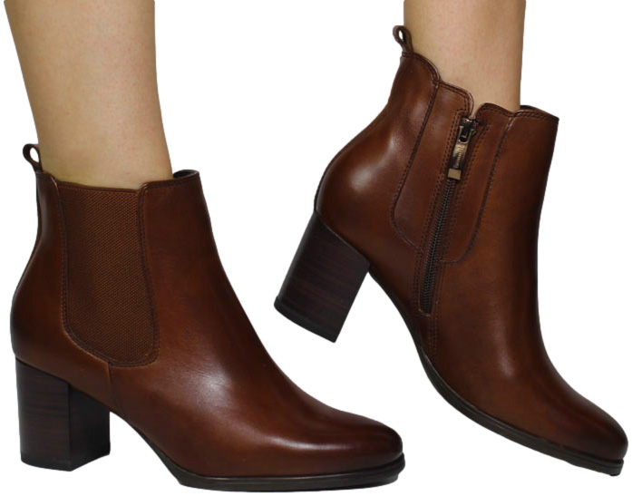 Botki Stylowe Tamaris 1-25377-41 Muscat Brąz Skóra Naturalna