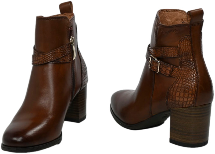 Botki Eleganckie Tamaris 1-25378-43 Cognac Brąz Skóra Naturalna