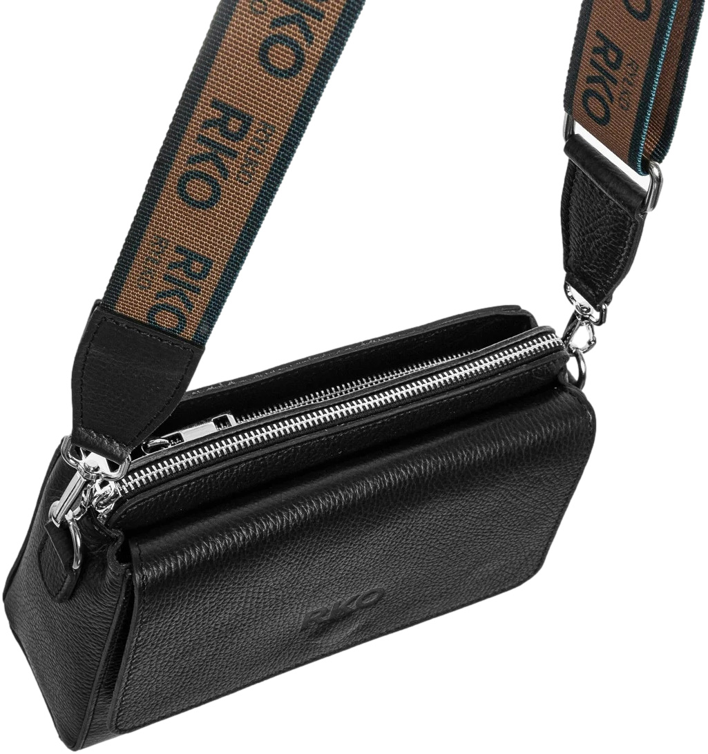 Torebka Elegancka Ryłko R40556TB_9QD Czarny Brąz Skóra Naturalna