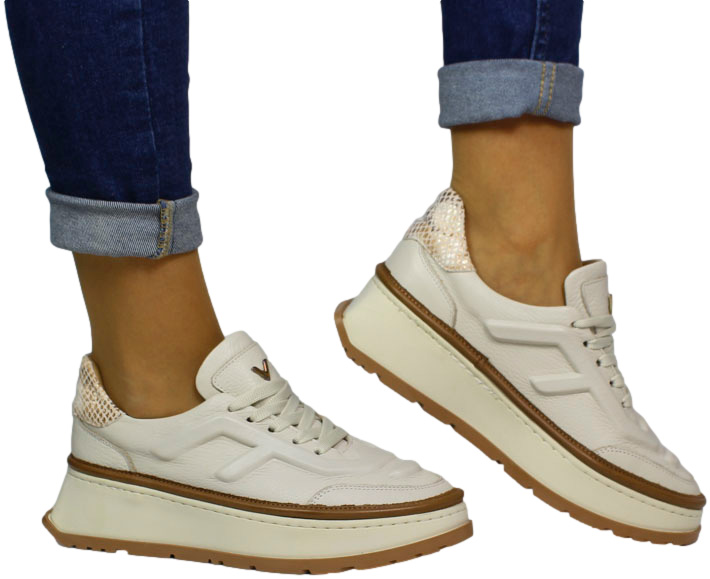 Sneakersy Stylowe Boccato 4056 218-203 Beige Skóra Naturalna