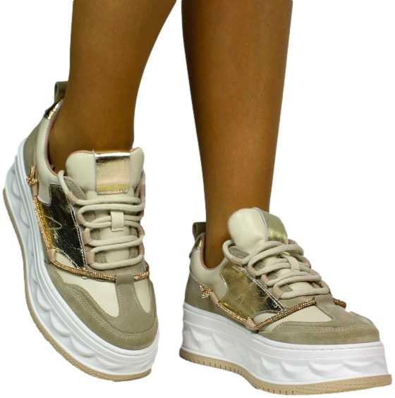 Sneakersy Modne Boccato 461.7641 B23 Beige Skóra Naturalna