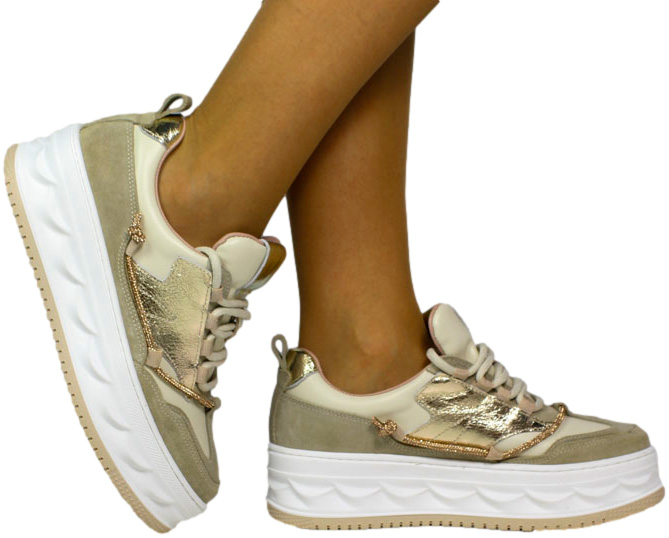 Sneakersy Modne Boccato 461.7641 B23 Beige Skóra Naturalna