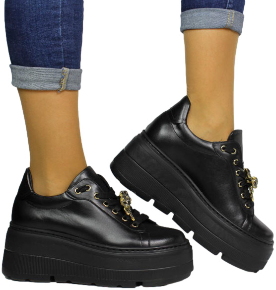 Sneakersy Wygodne Karino 5274-076 Czarne Lico Skóra Naturalna