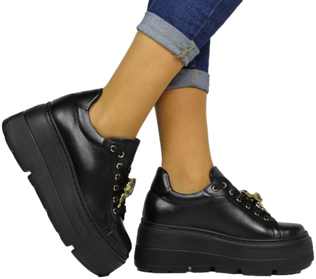 Sneakersy Wygodne Karino 5274-076 Czarne Lico Skóra Naturalna