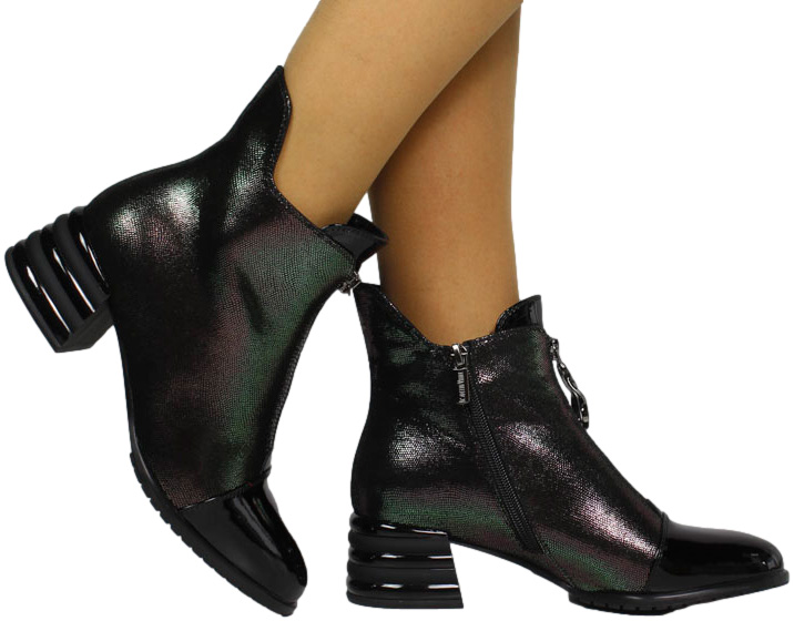 Botki Modne Loretta Vitale C2439602 Black Patent Skóra Naturalna