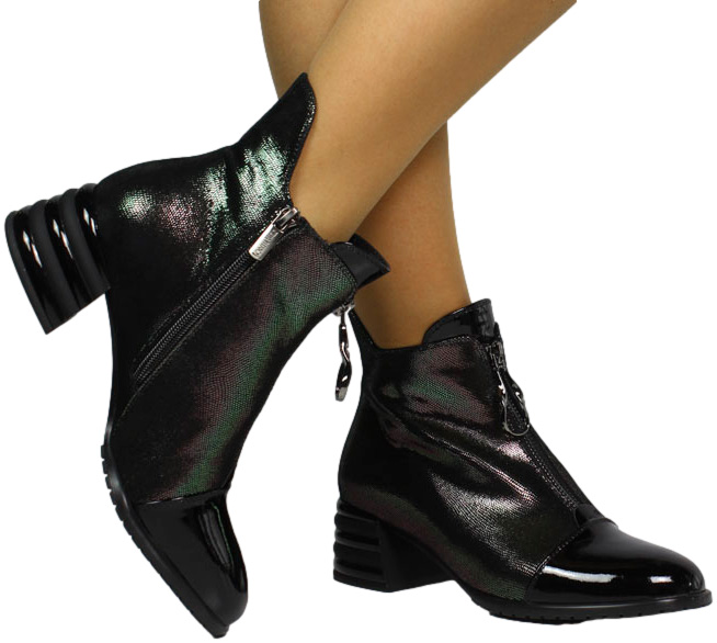 Botki Modne Loretta Vitale C2439602 Black Patent Skóra Naturalna