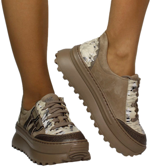 Sneakersy Modne Maciejka 06562-10 00-8 Ciemny Beż Skóra Naturalna