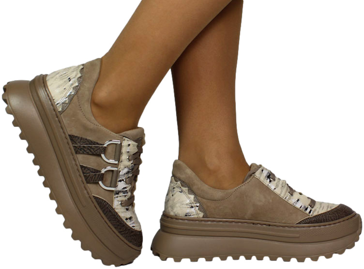 Sneakersy Modne Maciejka 06562-10 00-8 Ciemny Beż Skóra Naturalna