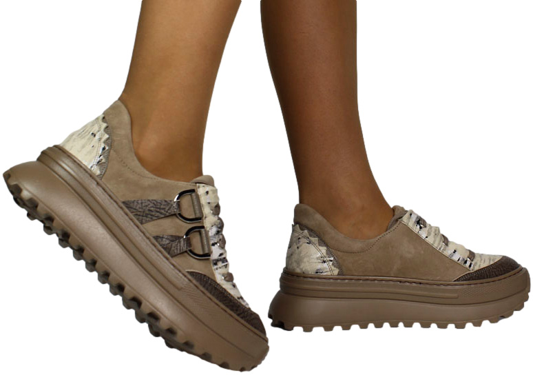 Sneakersy Modne Maciejka 06562-10 00-8 Ciemny Beż Skóra Naturalna