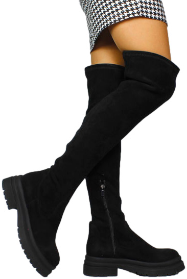 Kozaki Stylowe Verano 22-692C Czarne Velur Strecz_TN