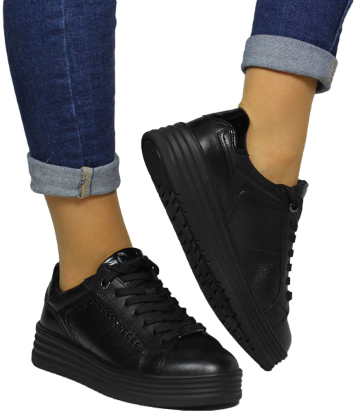 Sneakersy Stylowe Marco Tozzi 2-23787-43 098 Black Skóra Naturalna