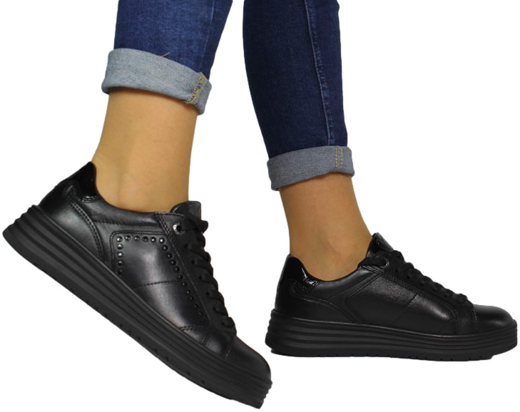 Sneakersy Stylowe Marco Tozzi 2-23787-43 098 Black Skóra Naturalna