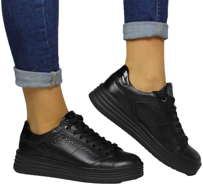 Sneakersy Stylowe Marco Tozzi 2-23787-43 098 Black Skóra Naturalna