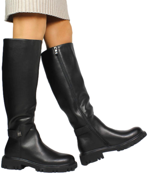 Kozaki Wygodne Sokolski HW Z24-552 BLK Skóra Naturalna Czarne