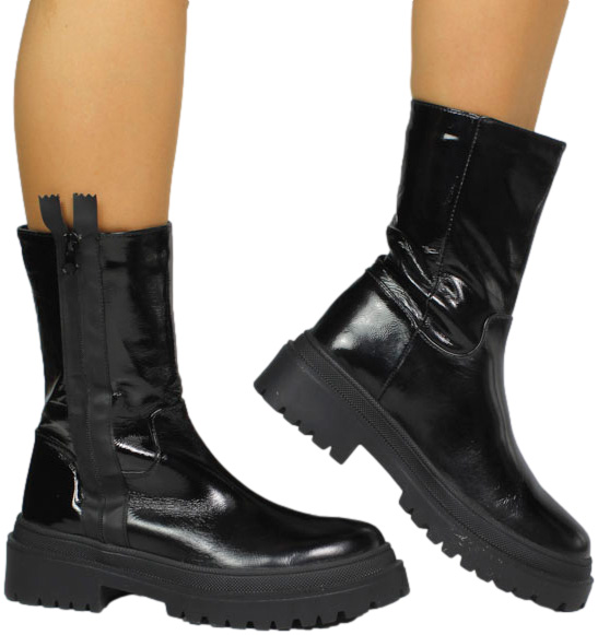 Trzewiki Modne Boccato 267-6014 Black Patent Skóra Naturalna_TN