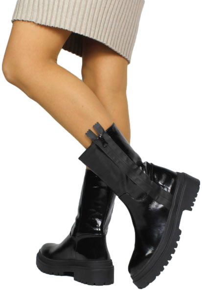 Trzewiki Modne Boccato 267-6014 Black Patent Skóra Naturalna_TN