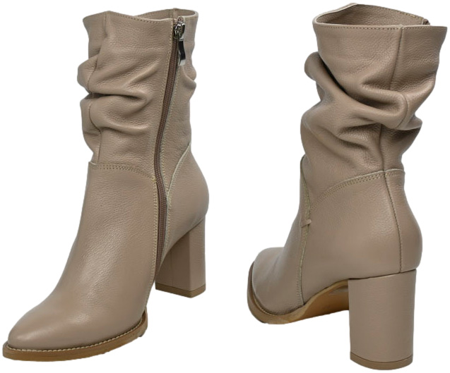 Botki Eleganckie Euromoda Shoes DIPR 1184 N Cappuccino Groszek Skóra Naturalna