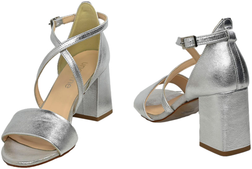 Sandały Stylowe Uncome 34314 Silver Skóra Naturalna_TN