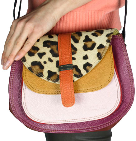 Torebka Stylowa Olivka 500037W-2 Malina Multikolor Skóra Naturalna