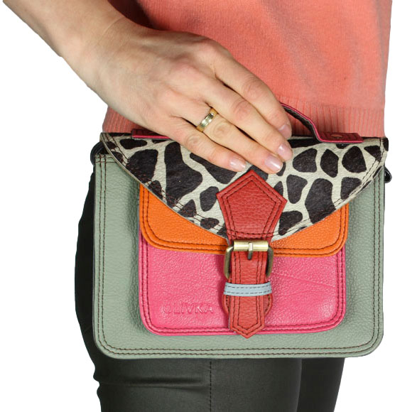 Torebka Wykonana Ręcznie Olivka 100064W-2 Tina Multikolor Skóra Naturalna
