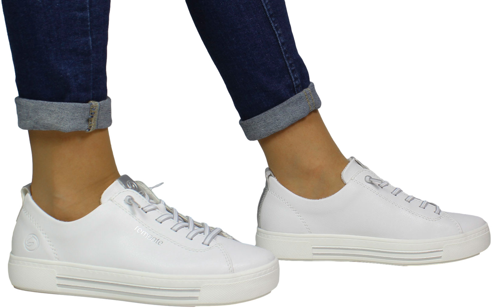 Sneakersy Stylowe Remonte D0913-80 White Białe Skóra Naturalna