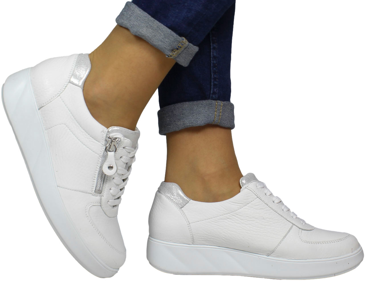 Sneakersy Wygodne Waldlaufer 622003 200 663 White Białe Skóra Naturalna
