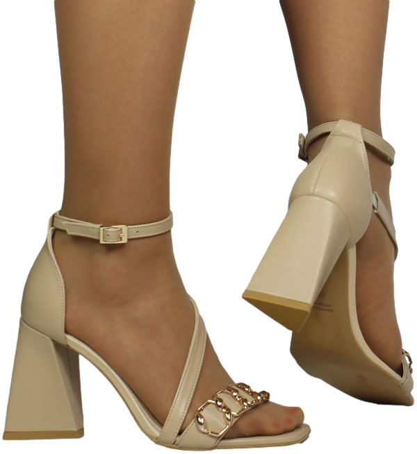 Sandały Eleganckie Uncome 36254 Nude Skóra Naturalna_TN