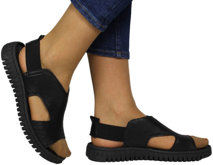Sandały Wygodne Manitu 910162-01 Black Czarne Skóra Naturalna