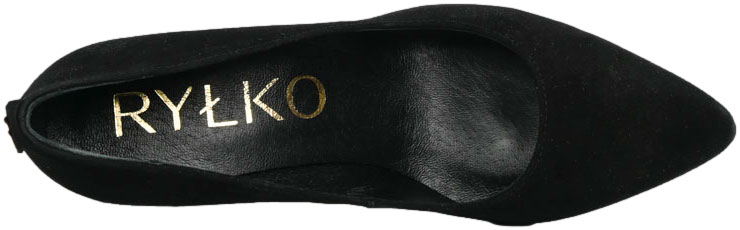 Czółenka Eleganckie Ryłko E7201_14F Czarne Welur Skóra Naturalna