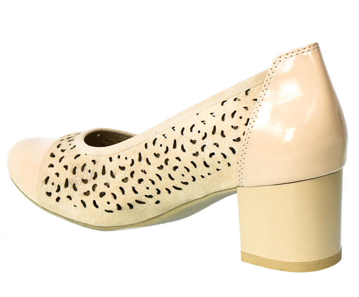 Czółenka Ażurowe Caprice 9-22502-28 437 Beige Sparkle Skóra Naturalna_TN