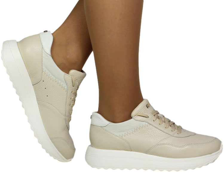 Sneakersy Stylowe Ryłko D1RY1_V_ _8TR Beżowe Skóra Naturalna