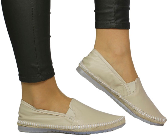 Espadryle Polskie Maciejka T3512-04 Beżowe Skóra Naturalna