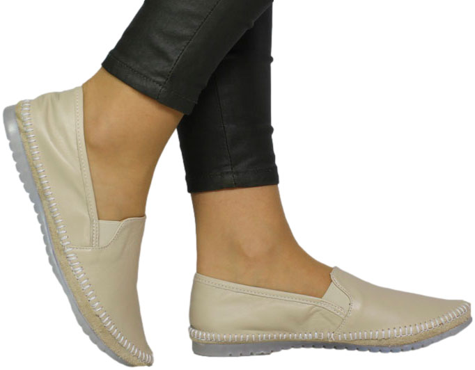 Espadryle Polskie Maciejka T3512-04 Beżowe Skóra Naturalna