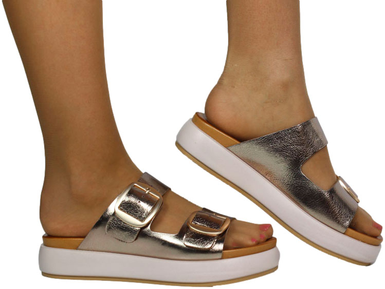 Klapki Stylowe Venezia E038LEGOOBK041 Złoty Skóra Naturalna