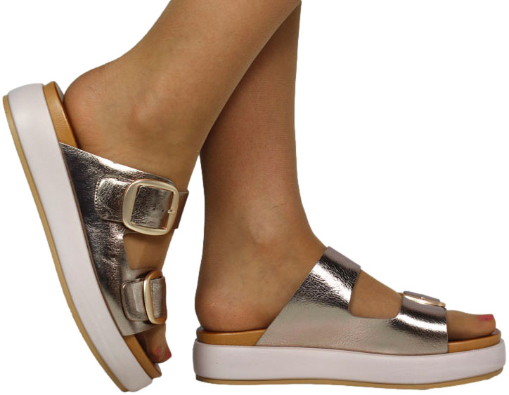 Klapki Stylowe Venezia E038LEGOOBK041 Złoty Skóra Naturalna