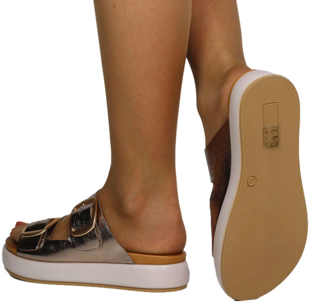 Klapki Stylowe Venezia E038LEGOOBK041 Złoty Skóra Naturalna