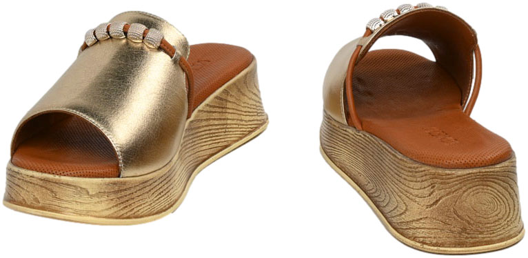 Klapki Eleganckie Venezia B046LEGOOBK043 Złoty Skóra Naturalna